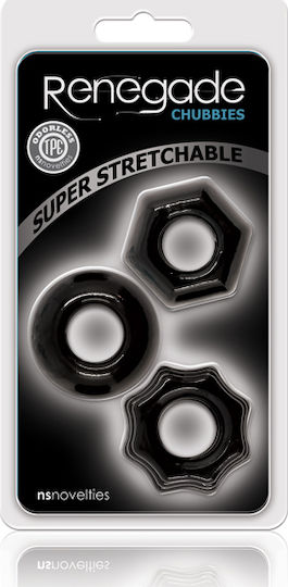 Ns Novelties Renegade Chubbies Set Cock Rings Cock Black 3buc