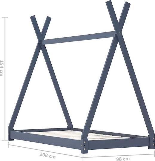 Детско Легло Montessori Единично Сив за Матрак 90x200см