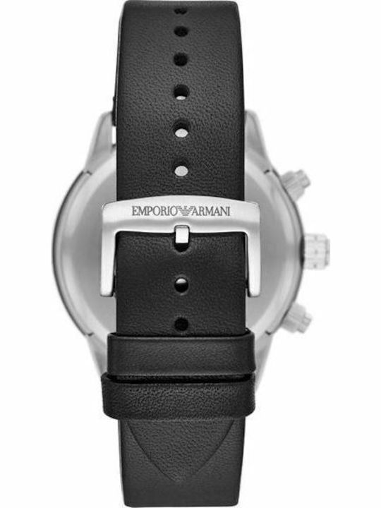 Emporio Armani Men's Watch 43mm Chronograph Battery with Black Leather Strap