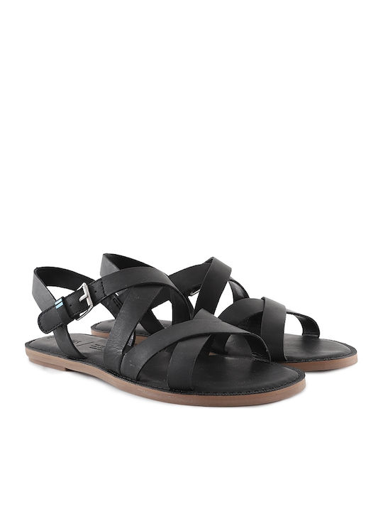Sicily Leather Women's Flat Sandals with Strap in Black Color