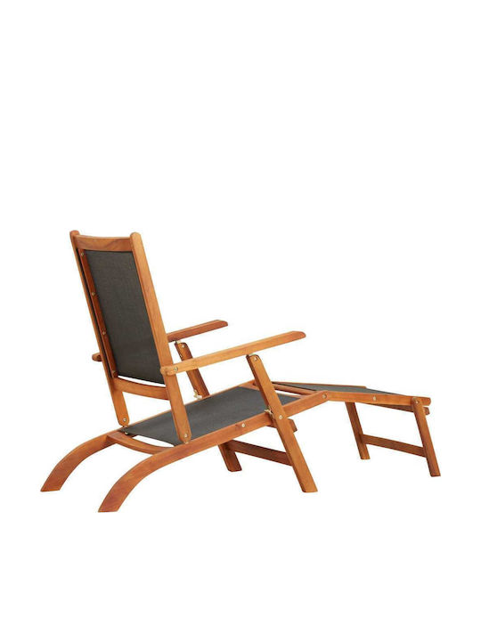 Sezlonguri Lemn cu Brațe & Gri Material 141x57.5x92cm