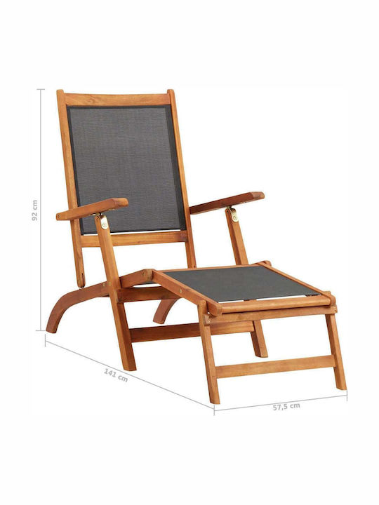 Sezlonguri Lemn cu Brațe & Gri Material 141x57.5x92cm