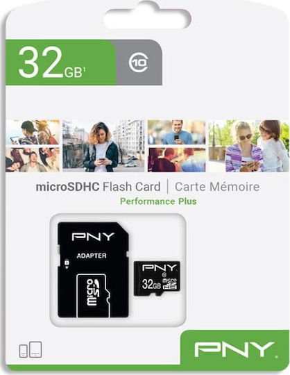 PNY Performance Plus microSDHC 32GB U1 UHS-I 10MB/s με αντάπτορα