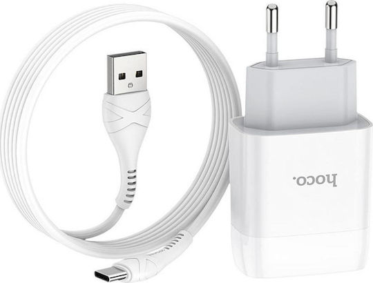 Hoco Charger with 2 USB-A Ports and Cable USB-C Whites (C73A Glorious)