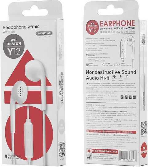 WK Y12 Earbuds Handsfree με Βύσμα 3.5mm Λευκό