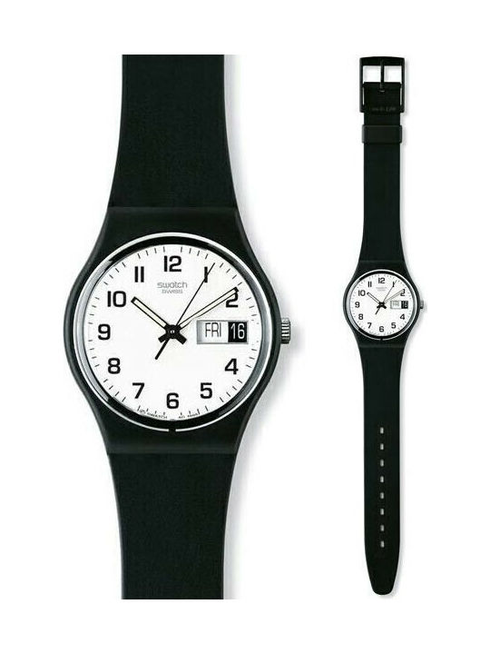 Swatch Ανδρικό Ρολόι 34mm Μπαταρίας με Μαύρο Καουτσούκ Λουράκι