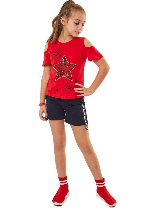 Εβίτα Kids Set with Shorts Summer 2pcs Red Μπλουζάκι με Πούλιες