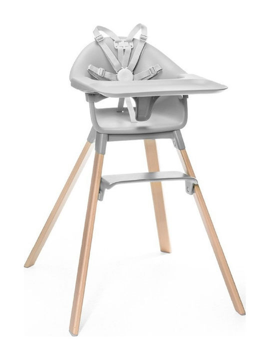 Stokke Clikk Καρεκλάκι Φαγητού με Ξύλινο Σκελετό & Πλαστικό Κάθισμα Cloud Grey