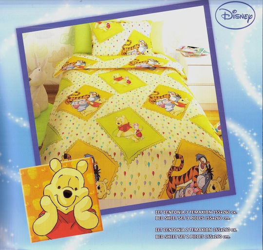 Disney Sheet Set Single Cotton Winnie Yellow 155x260cm 3pcs