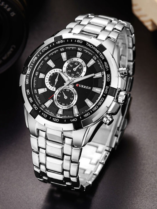 Curren Men's Watch 45mm Chronograph Battery with Metal Bracelet Silver / Black