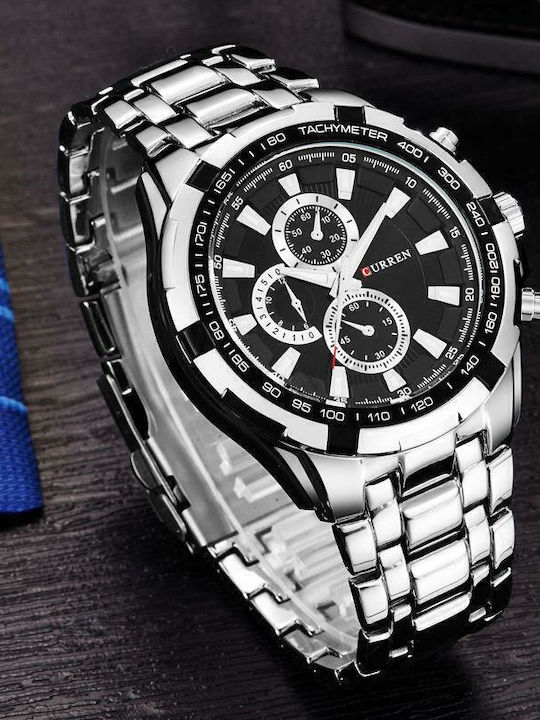 Curren Men's Watch 45mm Chronograph Battery with Metal Bracelet Silver / Black
