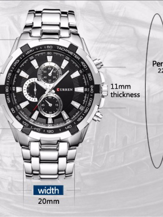 Curren Men's Watch 45mm Chronograph Battery with Metal Bracelet Silver / Black