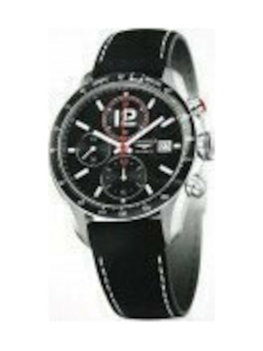 Longines Часовник Хронограф Автоматичен с Черно Кожена каишка