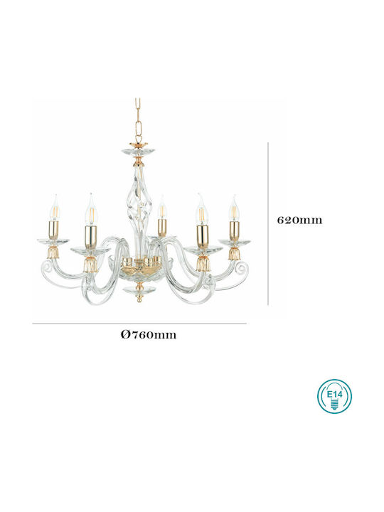Ondaluce Chandelier Candlestick 5xE14 Gold LP.1306/5