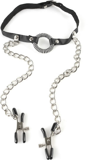Pipedream Fetish Fantasy Series - O-Ring Gag Nipple Clamps BDSM Kit in Black Color
