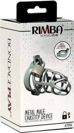 Rimba Metal Male Chastity Device With Padlock Κλουβί Πέους σε Ασημί Χρώμα
