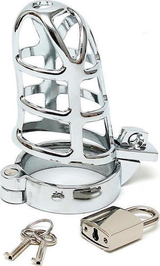 Rimba Metal Male Chastity Device With Padlock Κλουβί Πέους σε Ασημί Χρώμα