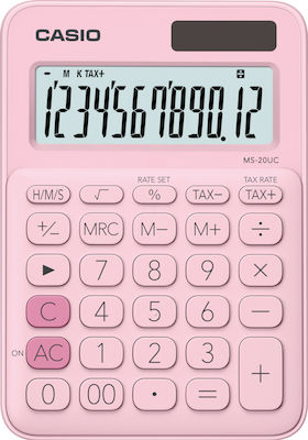 Casio Αριθμομηχανή Λογιστική MS-20UC 12 Ψηφίων σε Ροζ Χρώμα
