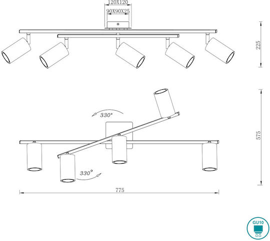 Trio Lighting Marley Σποτ με 5 Φώτα και με Ντουί GU10 σε Ασημί Χρώμα