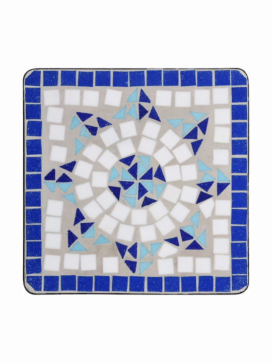 Auxiliary Outdoor Free Standing Table with Ceramic Surface and Metal Frame Blue 35x35x56cm