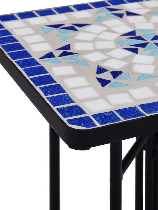 Auxiliary Outdoor Free Standing Table with Ceramic Surface and Metal Frame Blue 35x35x56cm