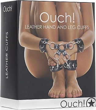 Shots Ouch Leather Hand And Legcuffs Handcuffs in Black Color