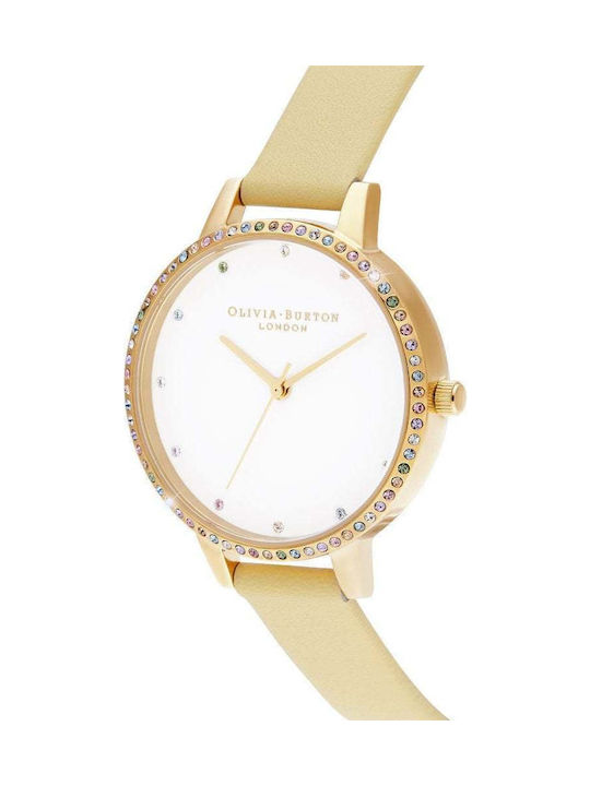 Olivia Burton Rainbow Bezel Watch with Gold Leather Strap