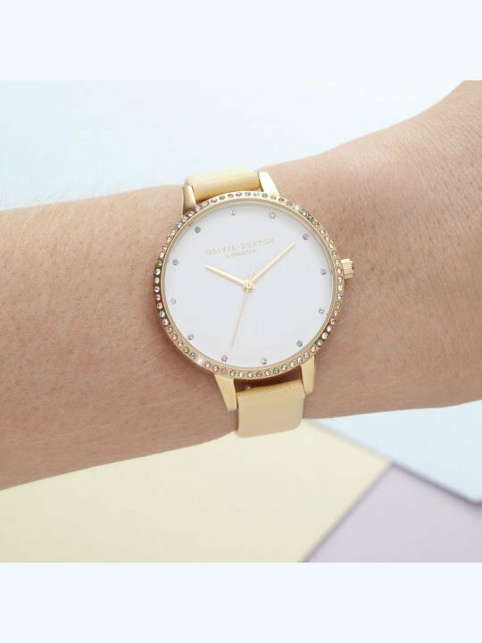 Olivia Burton Rainbow Bezel Ceas de Damă cu Auriu Curea din Piele