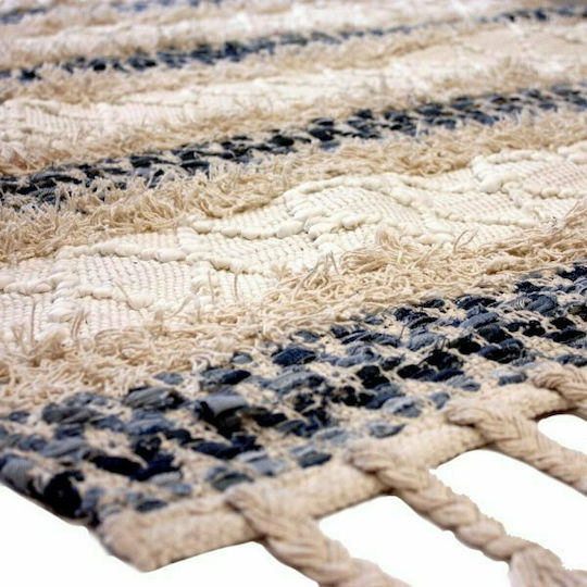 Synchronia Lucrat manual Covor Rectangular Bumbac cu franjuri Albastru