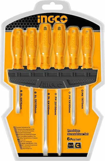 Ingco Set 6 Magnetic Screwdrivers with 6 Interchangeable Tips