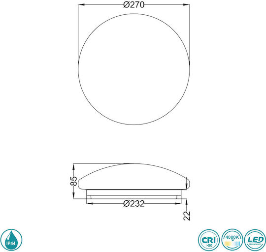 Trio Lighting Putz Rund Draußen LED Panel 10W mit Natürliches Weiß Licht 4000K