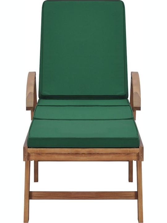 Deckchair Wooden with Cushion & Wheels Teak / Green 195x59.5x35cm.