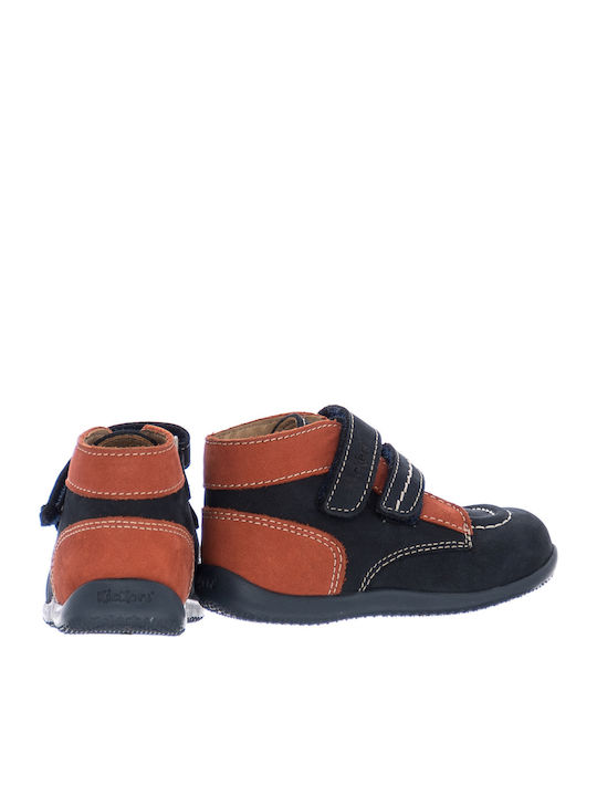 Lederne Kinderstiefeletten mit Klettverschluss Marineblau