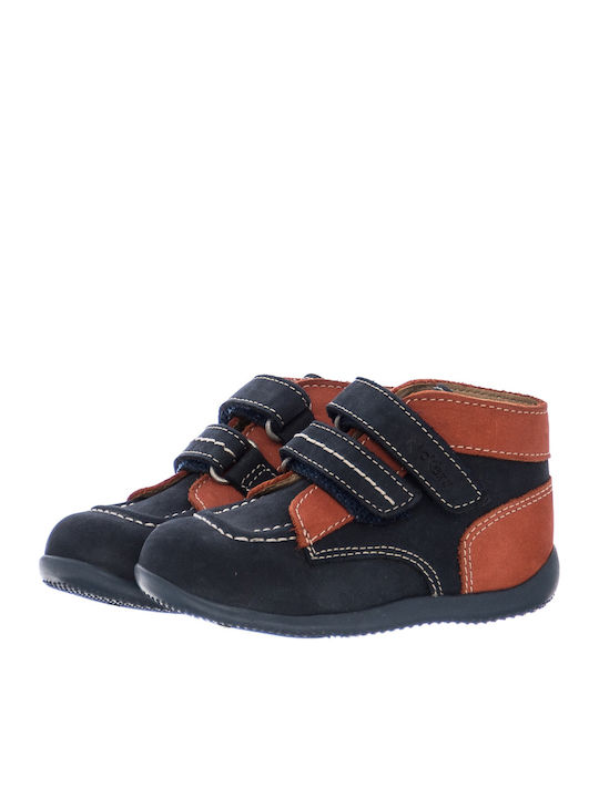 Lederne Kinderstiefeletten mit Klettverschluss Marineblau