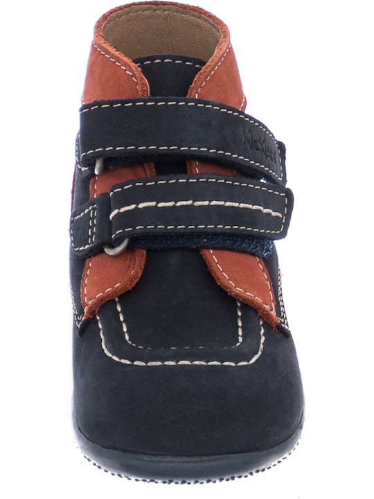 Lederne Kinderstiefeletten mit Klettverschluss Marineblau