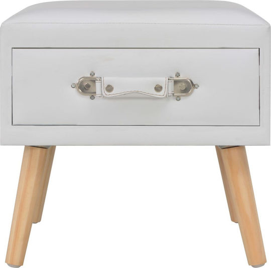 Bedside Table with Artificial Leather White 40x35x40cm