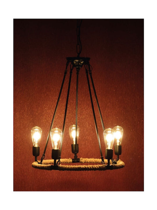 Aca Chandelier with Rope 5xE27 Black 53cm 853505PBR