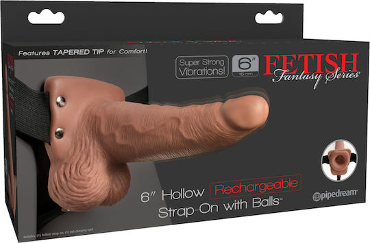 Pipedream Fetish Fantasy Hollow Rechargeable Strap-On Harness με Dildo και Δόνηση στο χρώμα του δέρματος