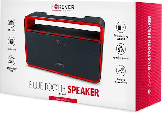 Forever BS-600 Ηχείο Bluetooth 10W με Ραδιόφωνο και Διάρκεια Μπαταρίας έως 8 ώρες Μαύρο/Κόκκινο