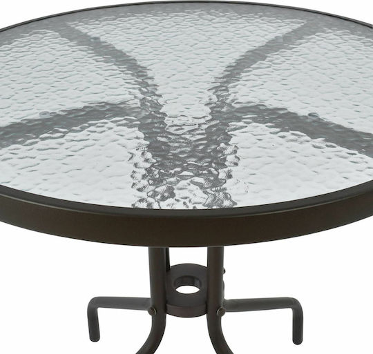 Lima Outdoor Dinner Free Standing Table with Glass Surface and Metal Frame Brown 70x70x70cm