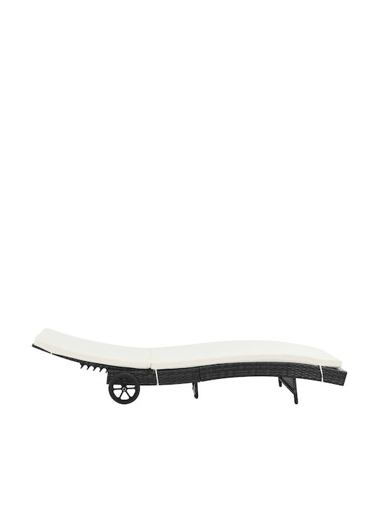 Liegestuhl-Bett Einzel Rattan mit Kissen & Rädern Schwarz 199x60x37cm.