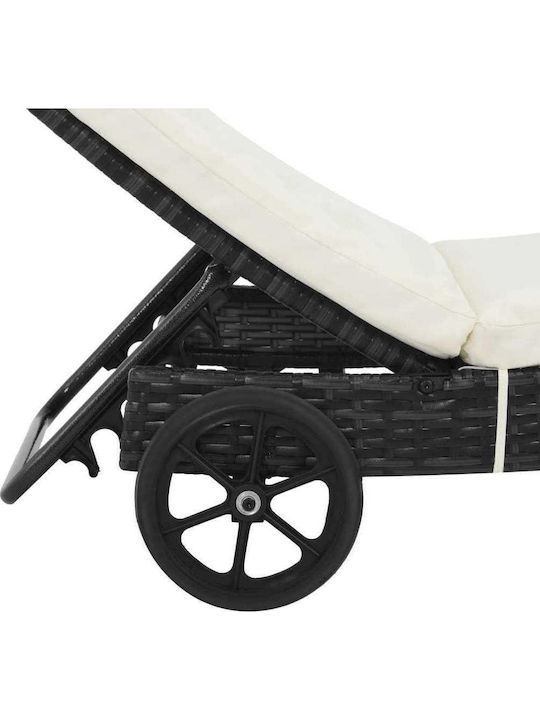 Liegestuhl-Bett Einzel Rattan mit Kissen & Rädern Schwarz 199x60x37cm.