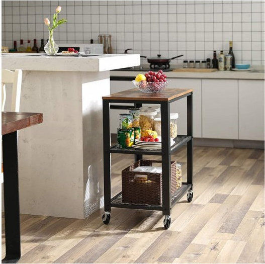 Ορθογώνιο Βοηθητικό Τραπεζάκι Ξύλινο με Ρόδες Καφέ Μ60xΠ40xΥ77.5εκ.