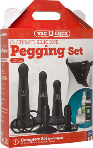 Vac U Lock Pegging Set Harnașament cu Dildo în Culoare Negru 3buc
