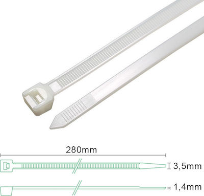 Sapiselco Pack of 100pcs White Plastic Cable Ties 280x3.5mm