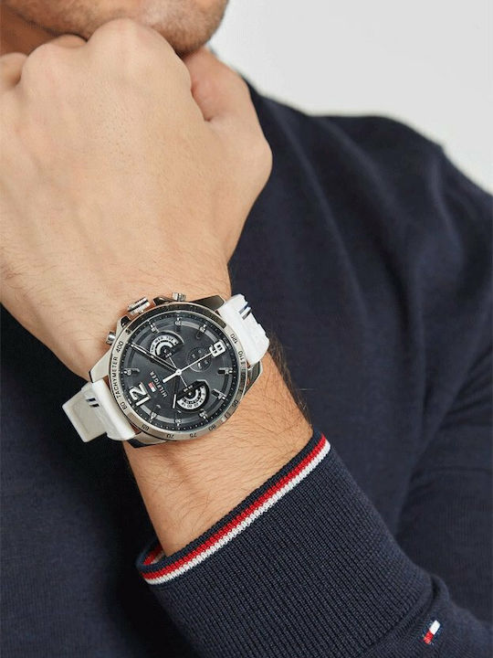 Tommy Hilfiger Decker Men's Watch 44mm Chronograph Battery with White Rubber Strap