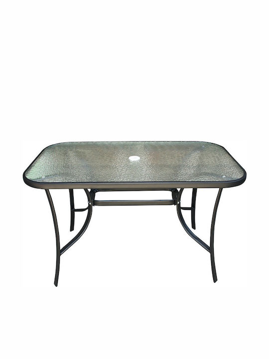 Outdoor Dinner Free Standing Table with Glass Surface and Metal Frame Black 120x70x72cm