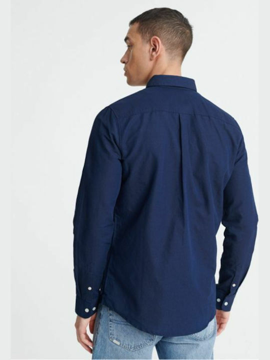 Superdry Edit Men's Shirt Long Sleeve Linen Navy Blue
