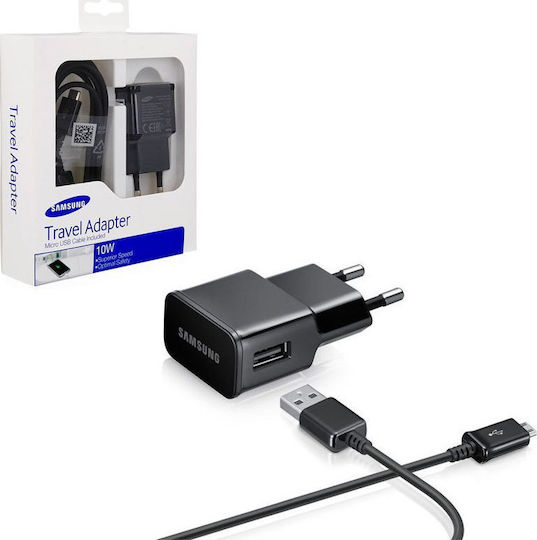 Samsung Φορτιστής με Θύρα USB-A και Καλώδιο micro USB 10W Μαύρος (EP-TA12)
