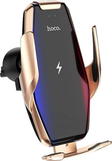Hoco S14 Surpass Wireless Charger Car Mobile Mount with Adjustable Hooks and Wireless Charging Gold